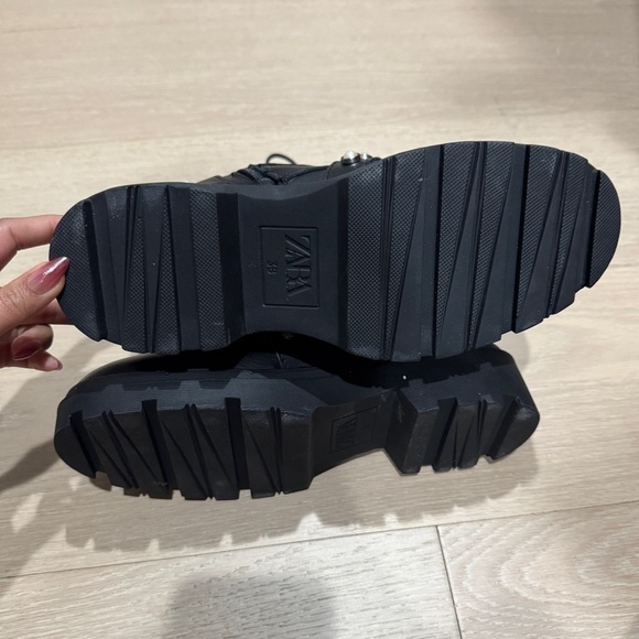 Zara Black Leather Combat Boots - Picture 5 of 8